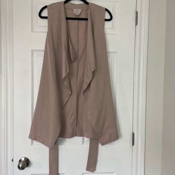 Women's - Asymmetrical lapel - Open Front - Long Vest with Belt - Taupe Colour - Picture 1 of 3